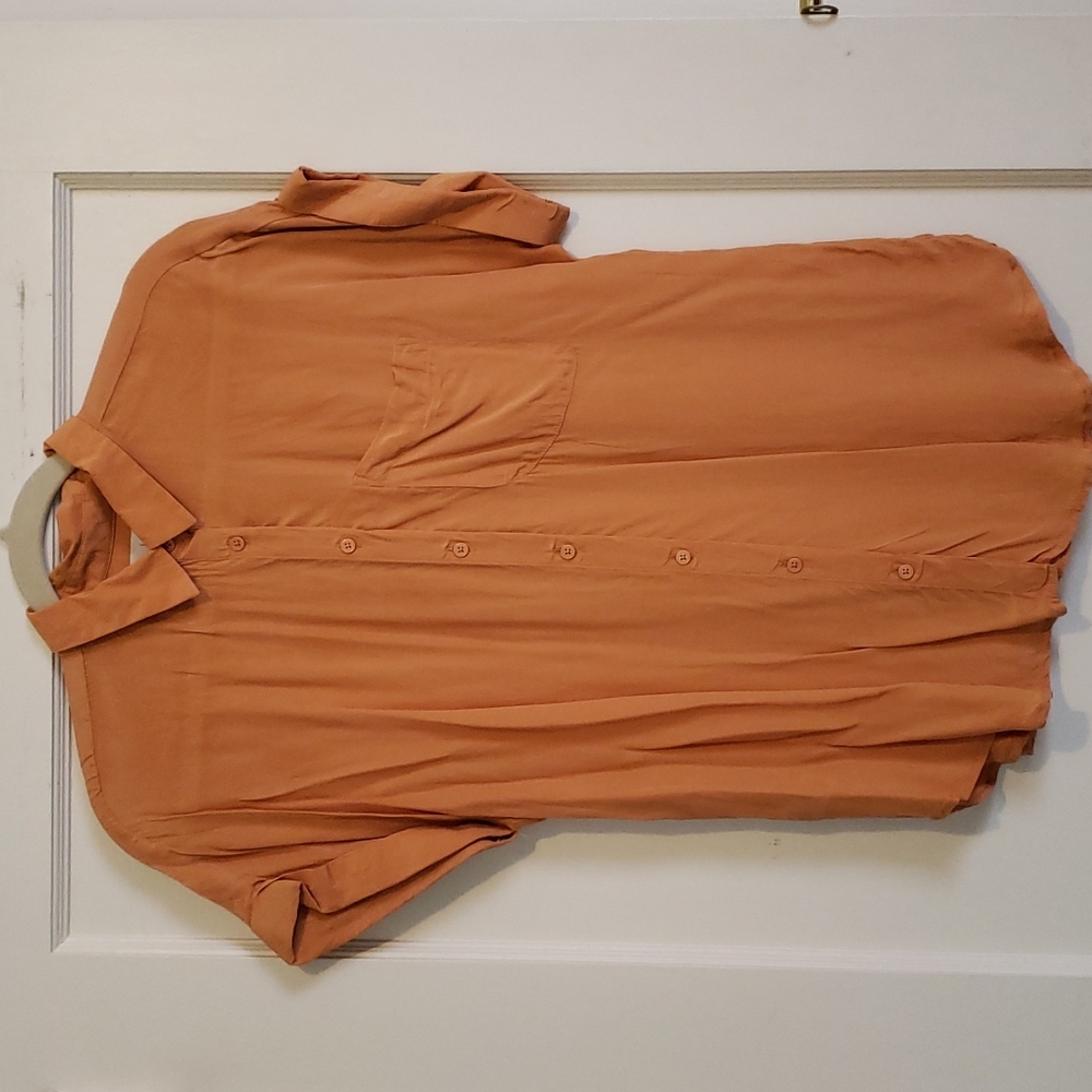 Loft Sherbet/Orange Button Up Short Sleeve Shirt